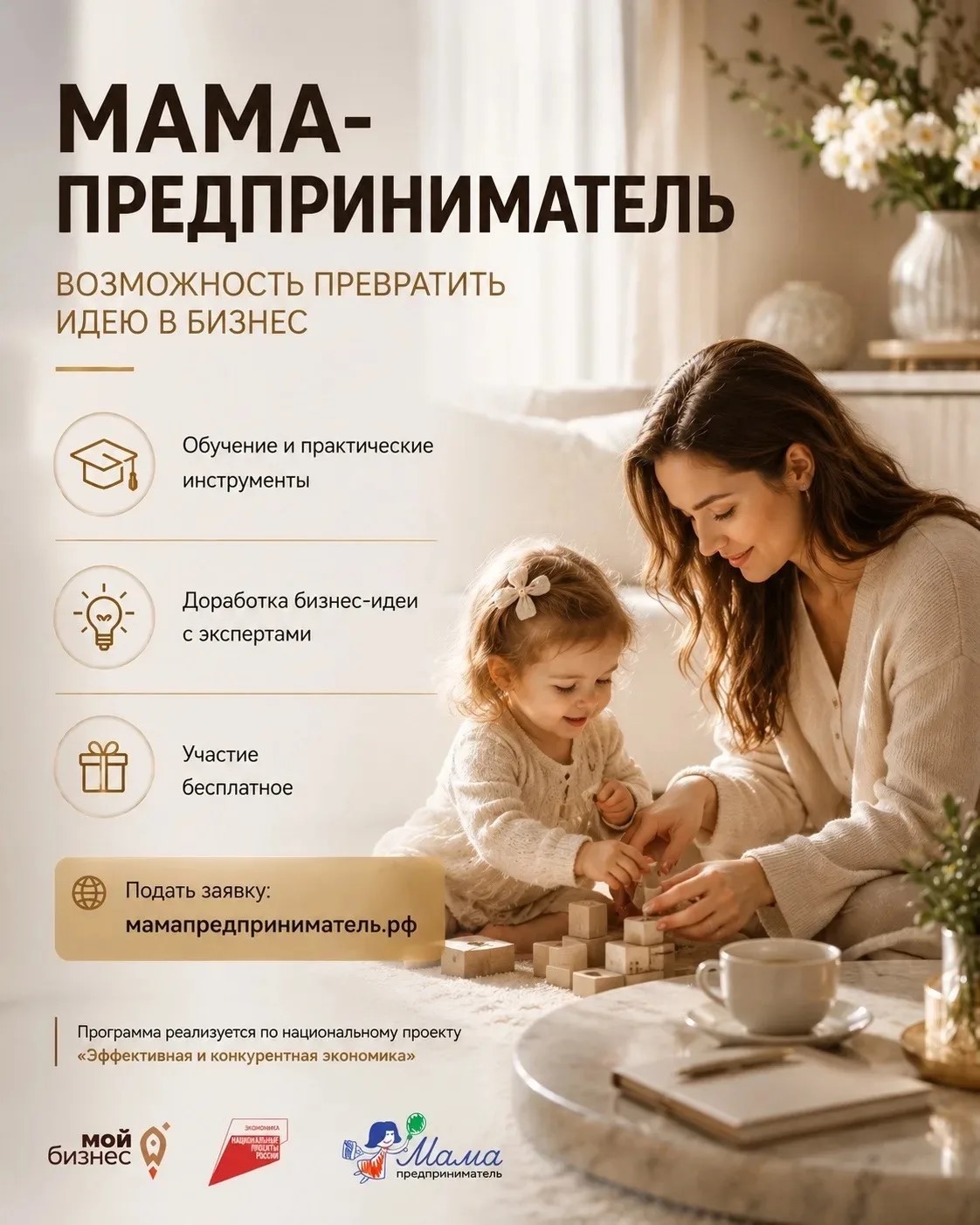 Реализация в Мордовии национальных проектов, предложенных Президентом России.  Мамы Мордовии могут получить 150 тысяч рублей на развитие своего дела